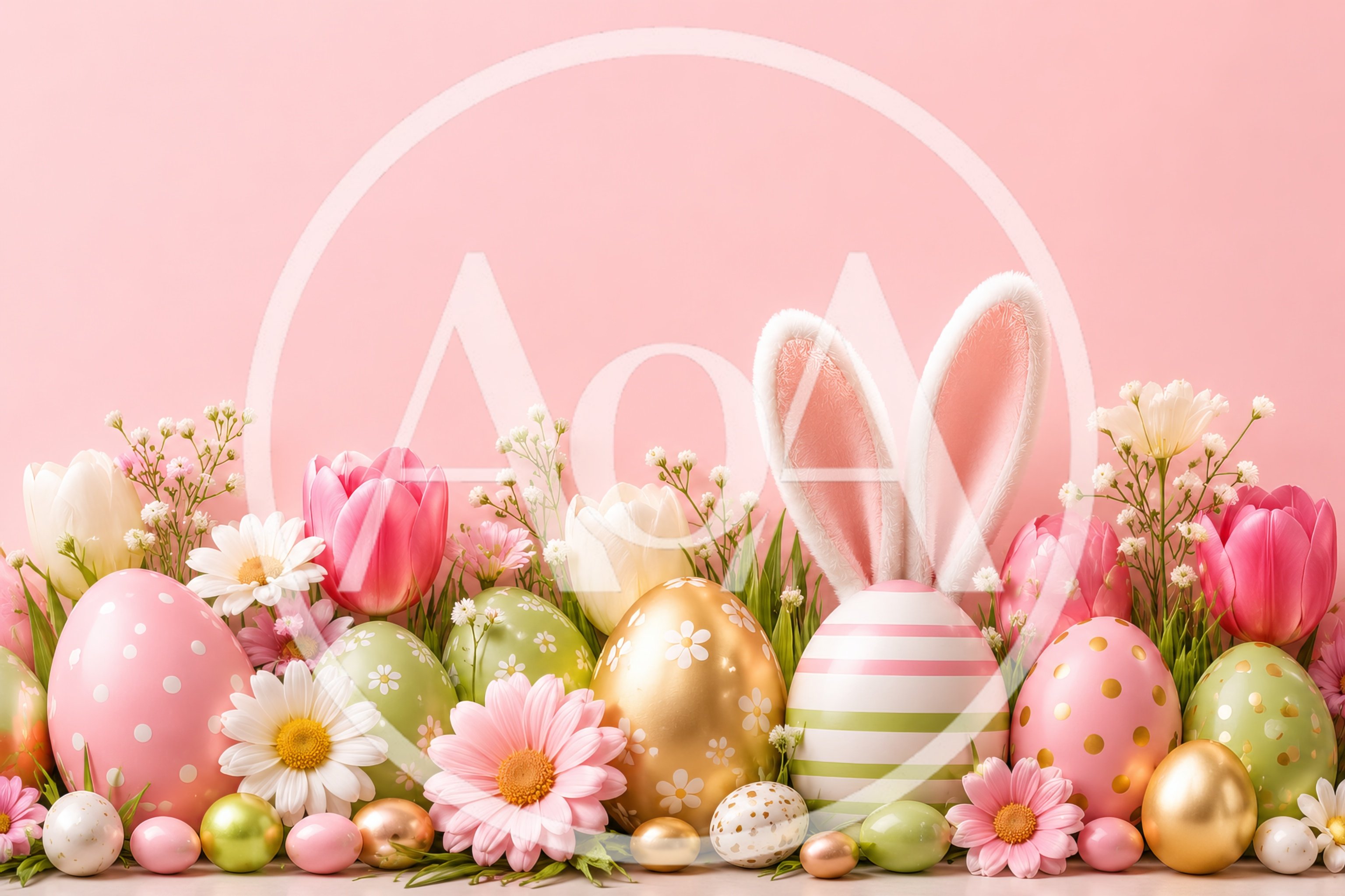 Easter Eggs and Flowers with Bunny Ears