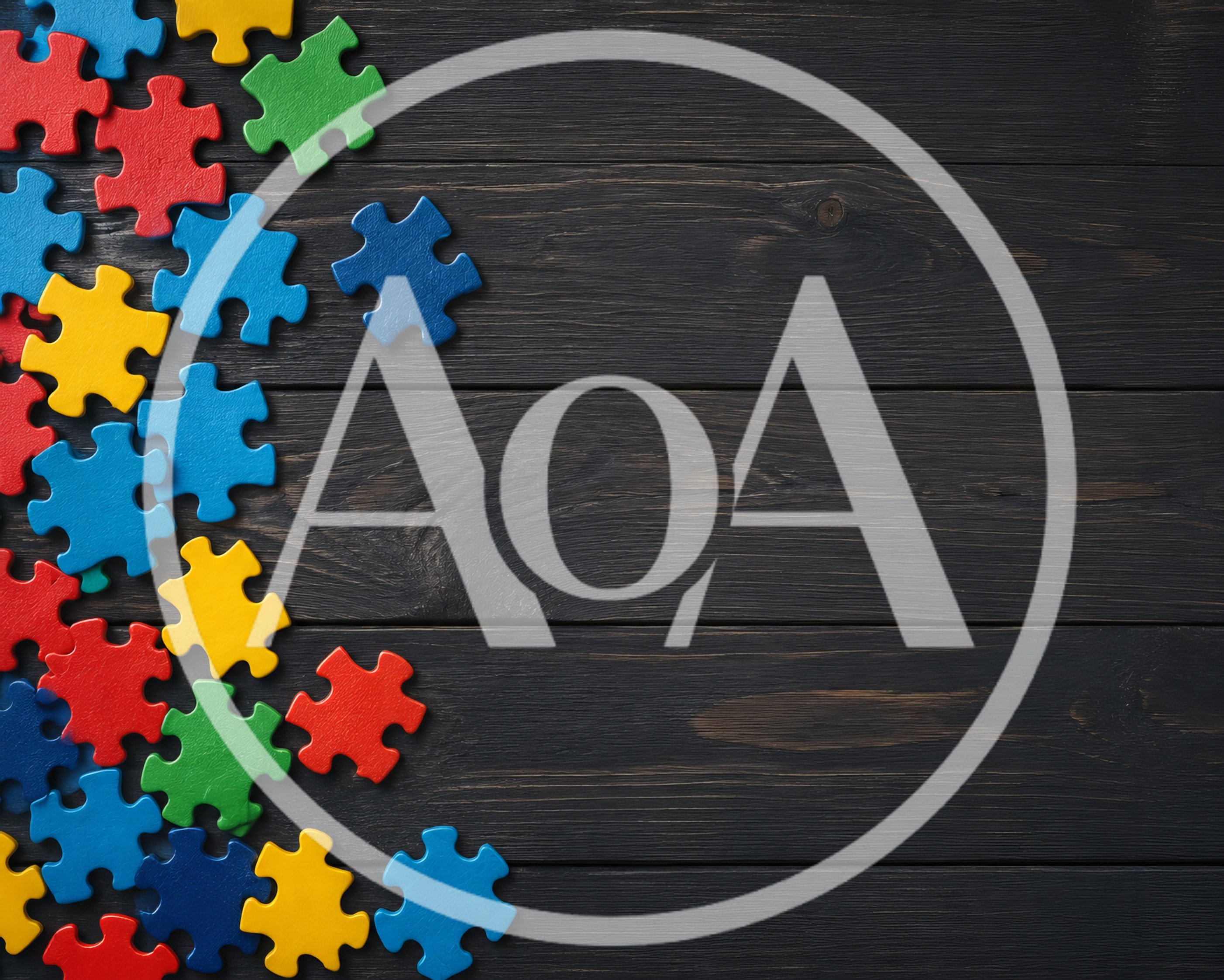 Colorful Jigsaw Puzzle Pieces on Dark Wooden Background