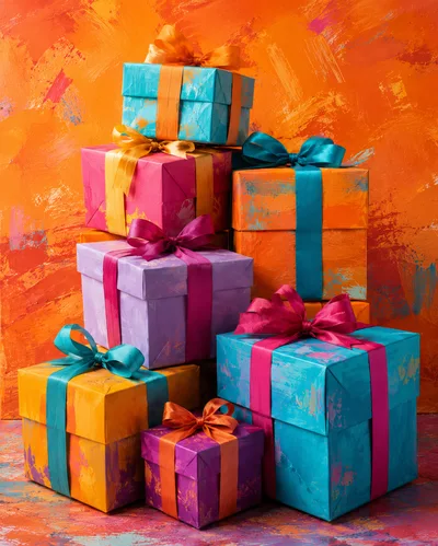 Stack Of Colorful Painted Gift Boxes