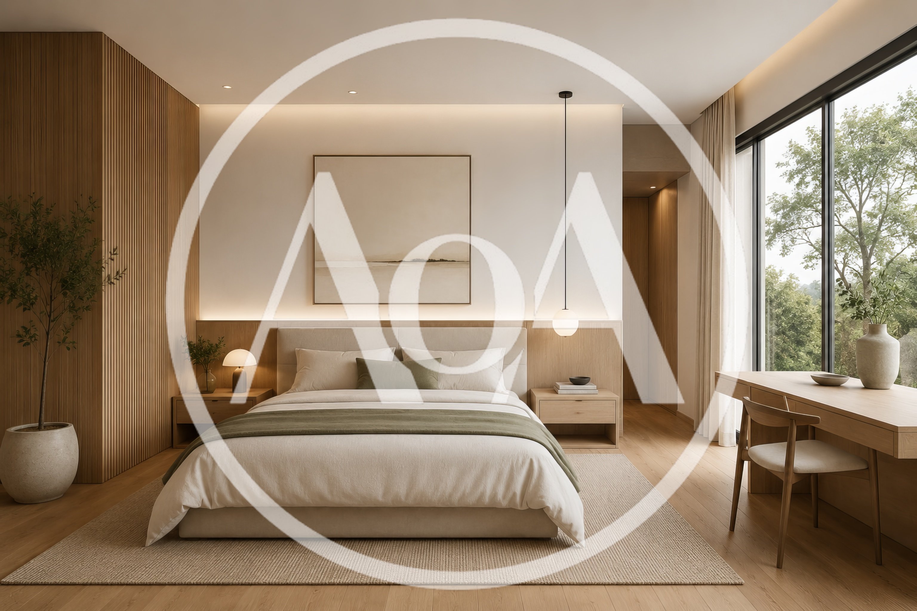 Modern Minimalist Bedroom Interior With Natural Wood Accents