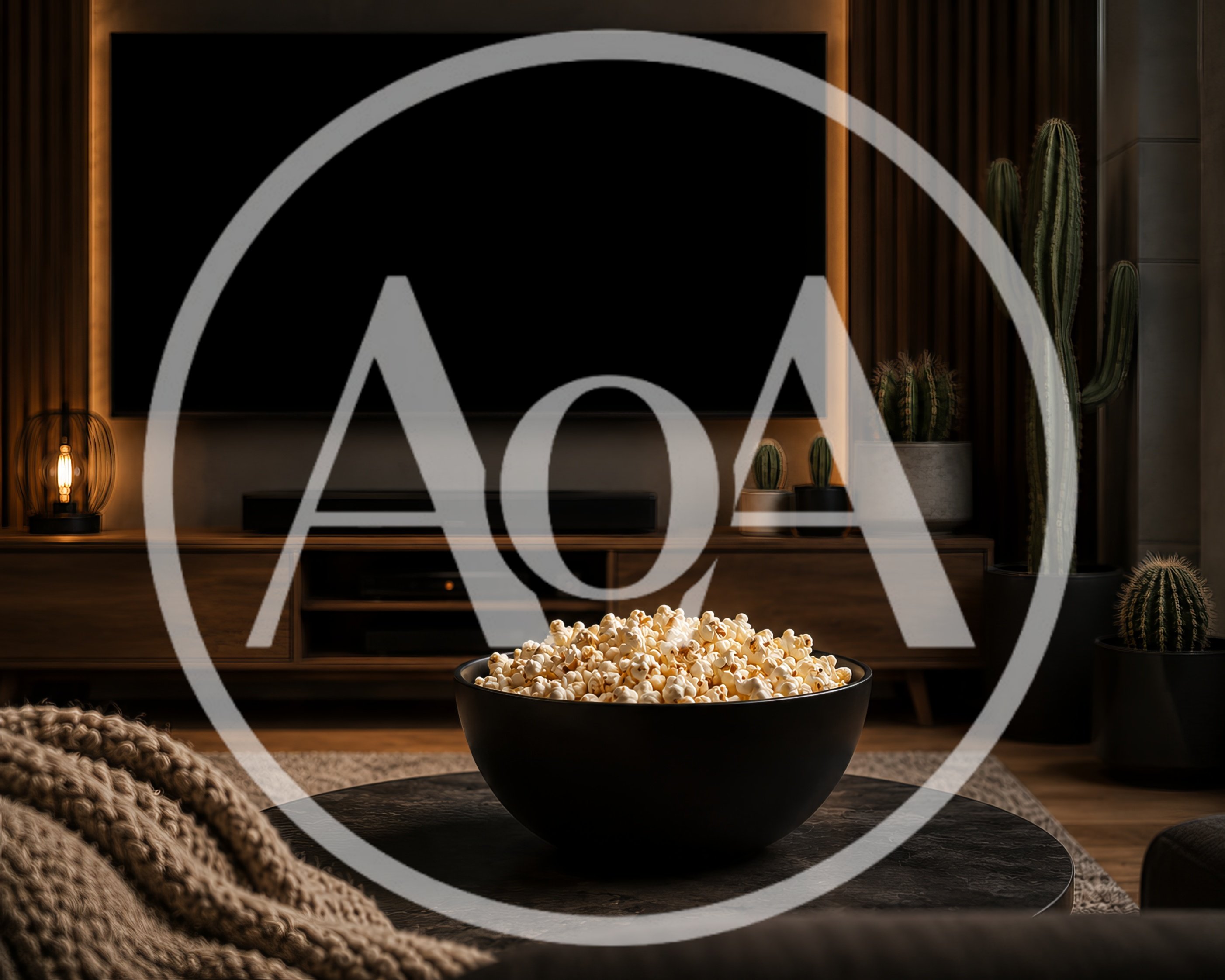 Bowl Of Popcorn On Coffee Table In Cozy Living Room