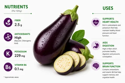 Eggplant Nutritional Benefits And Health Uses Infographic