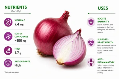 Red Onion Nutritional Benefits And Health Uses Infographic