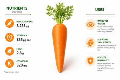 Carrot Nutritional Benefits And Health Uses Infographic