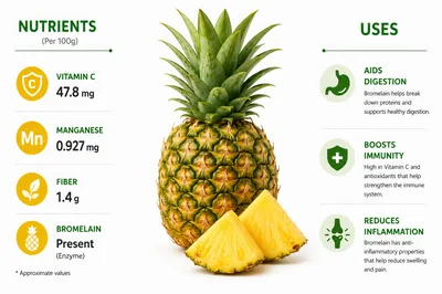 Pineapple Nutritional Benefits And Health Uses Infographic