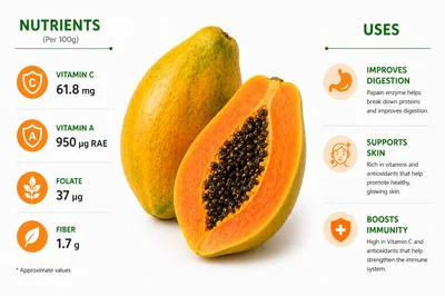 Papaya Nutritional Infographic With Health Benefits