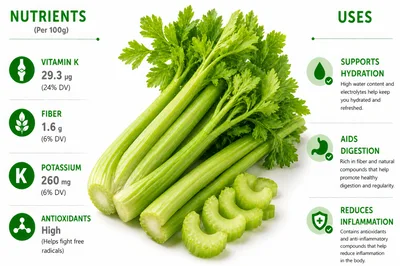 Celery Stalks With Nutritional Infographic Overlay