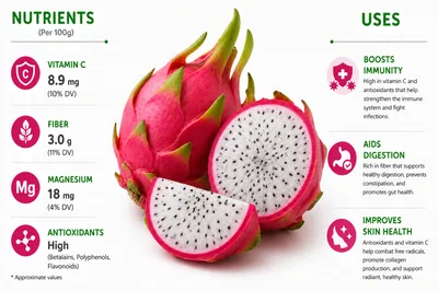 Dragon Fruit Nutritional Benefits Infographic With Fresh Fruit