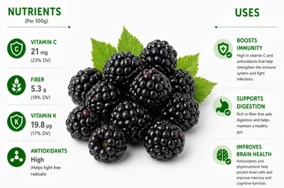Blackberry Nutritional Benefits Infographic With Fresh Fruit