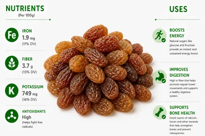 Nutritional Benefits Infographic Of Dried Raisins