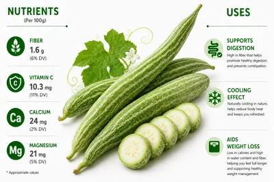 Snake Gourd Nutritional Infographic With Fresh Vegetables