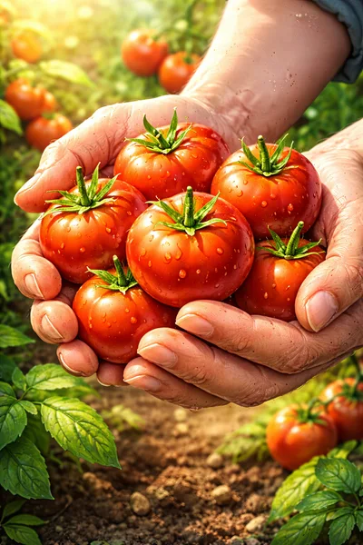 Farmer Holding Freshly Harvested Red Tomatoes