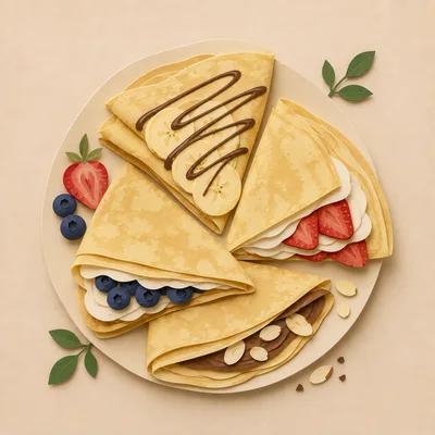 Assorted Sweet Crepes With Fruit And Chocolate Toppings