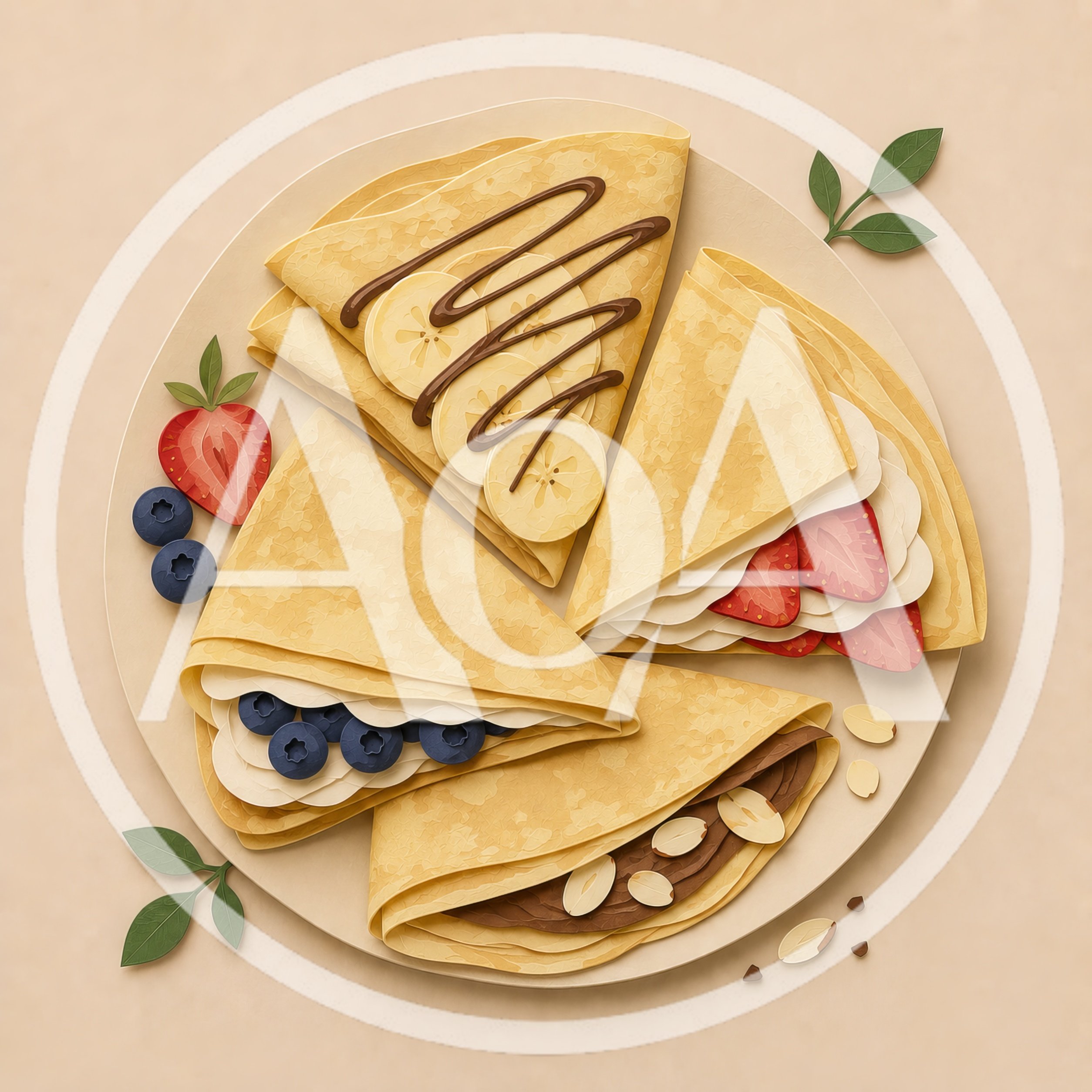 Assorted Sweet Crepes With Fruit And Chocolate Toppings
