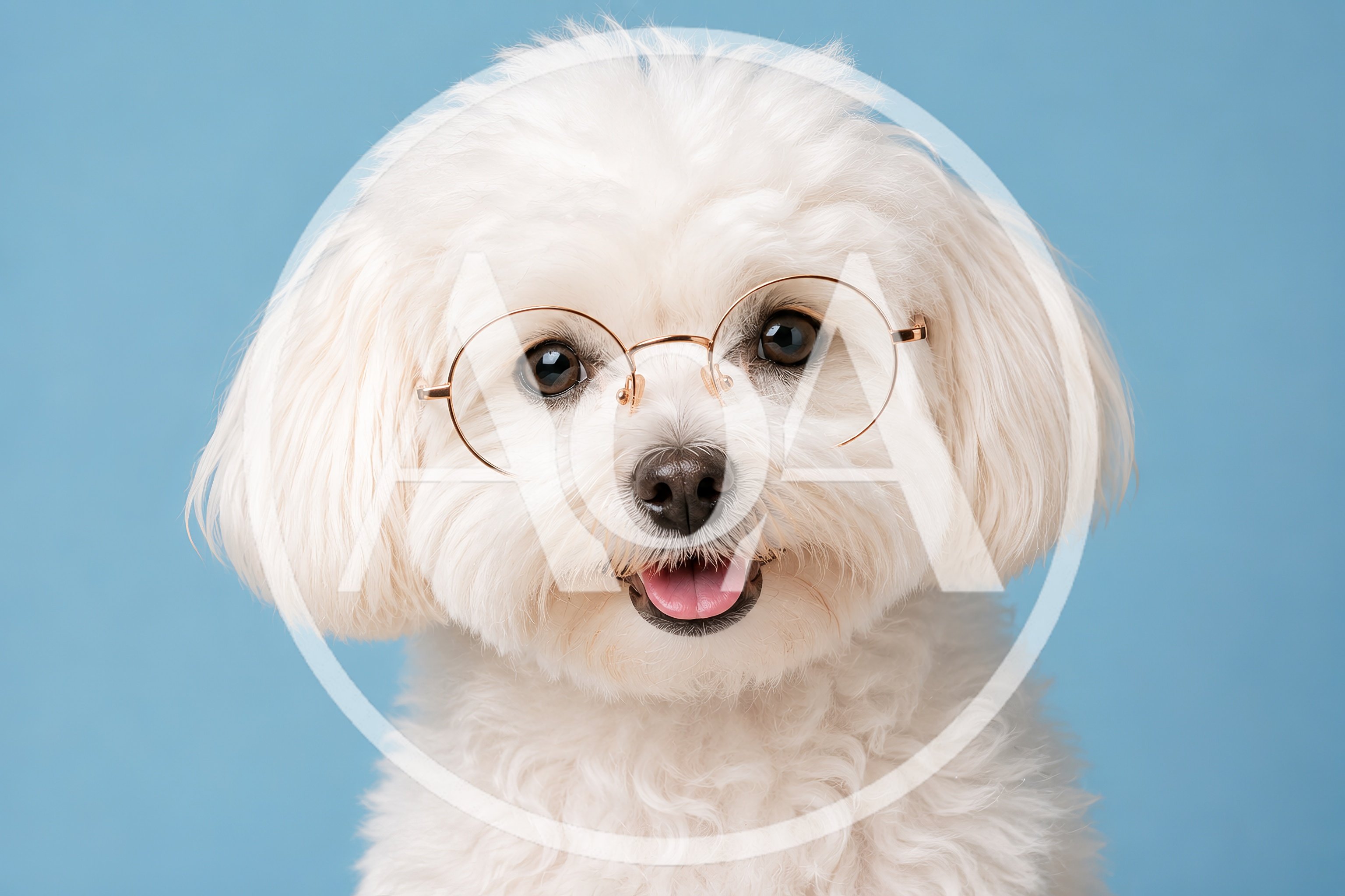 Portrait Of A Cute White Dog Wearing Glasses
