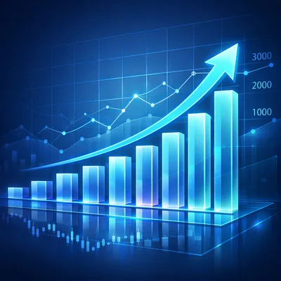 Glowing Blue Financial Growth Bar Chart