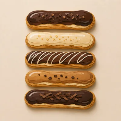 Five Gourmet Chocolate And Cream Filled Eclairs