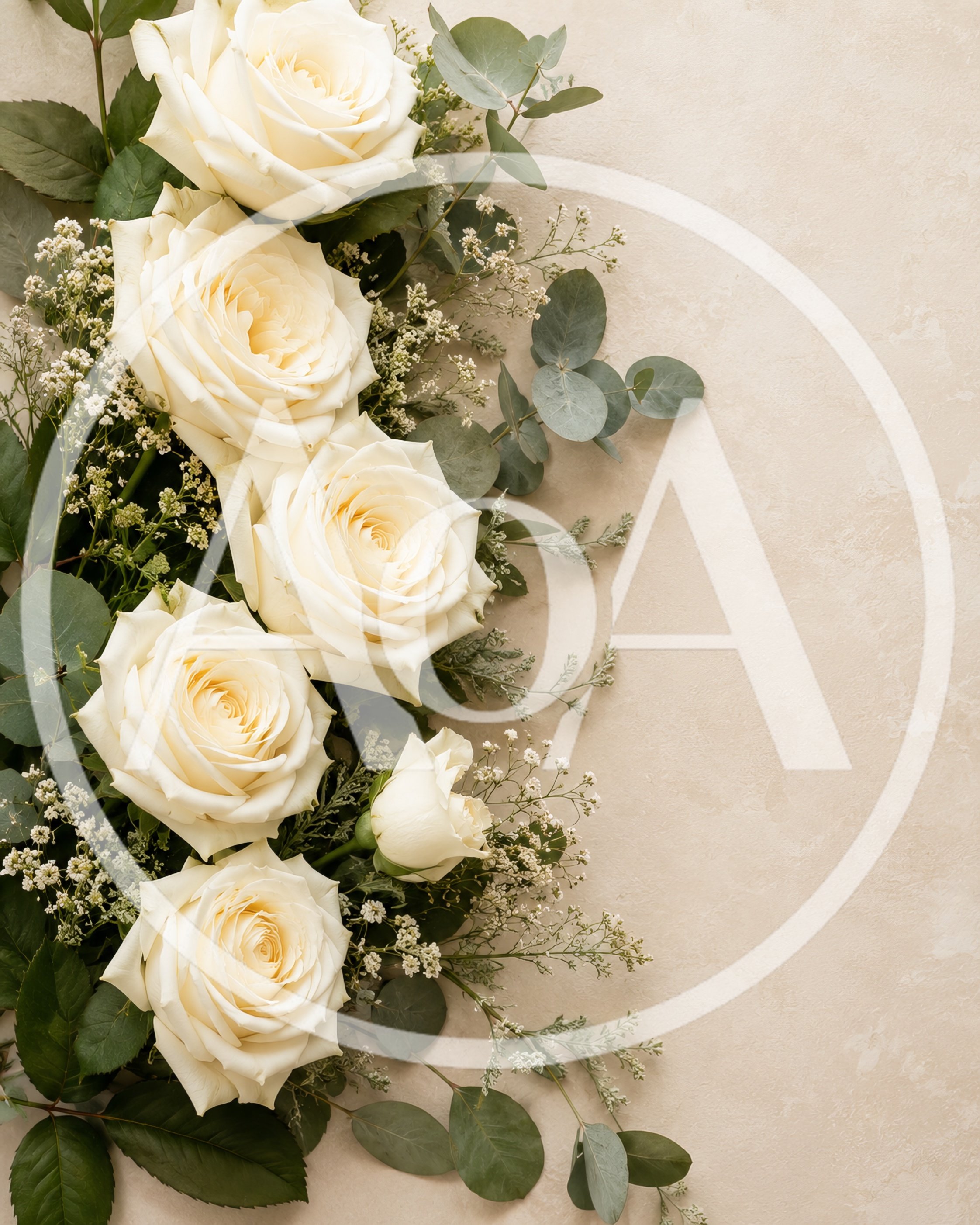 Elegant White Rose Bouquet on Textured Beige Background