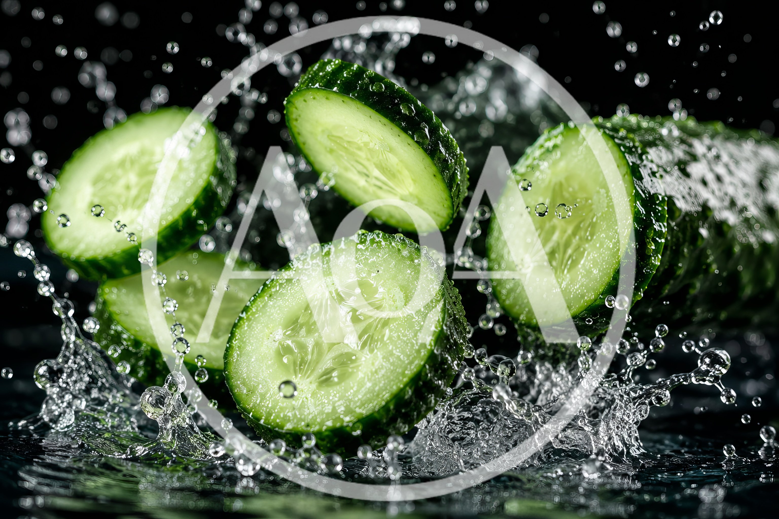 Fresh Cucumber Slices Splashing in Water