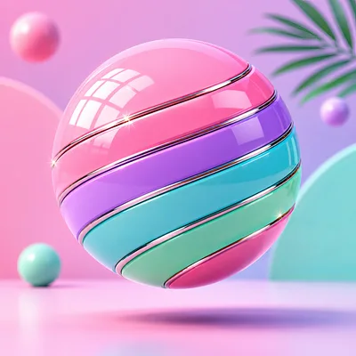Abstract 3D Sphere With Colorful Glossy Horizontal Bands