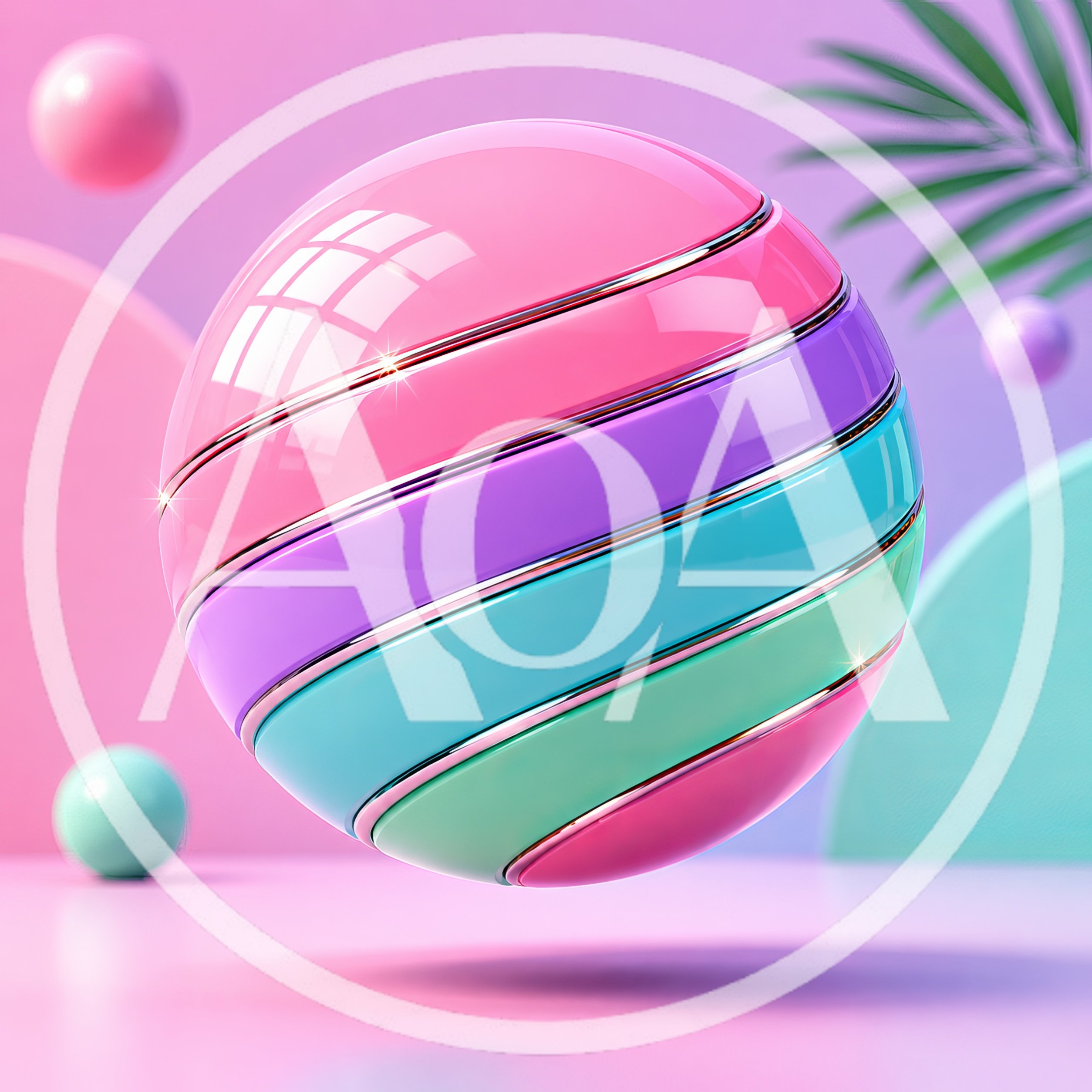Abstract 3D Sphere With Colorful Glossy Horizontal Bands