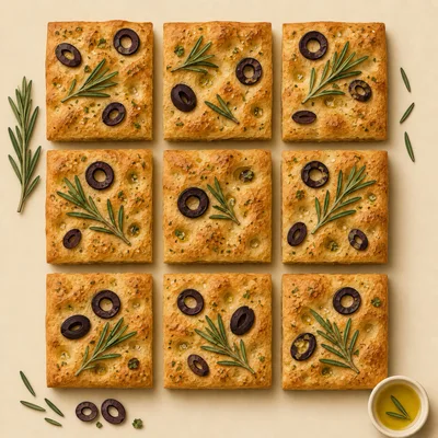 Top View Of Nine Square Focaccia Bread Pieces