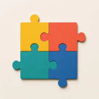 Four Colorful Interlocking Jigsaw Puzzle Pieces