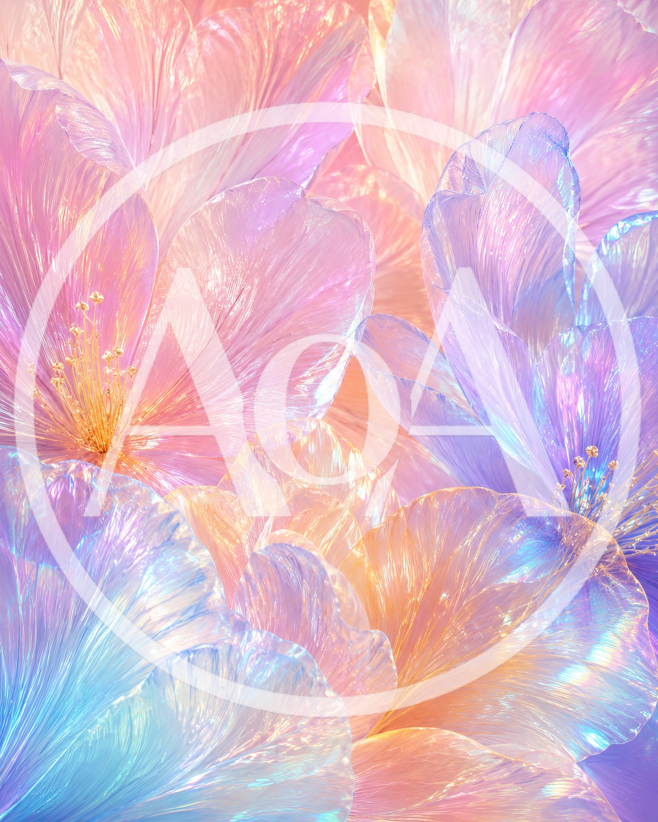 Abstract Iridescent Glass Flower Petals Background