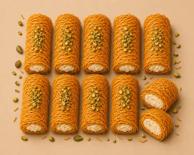 Top View Of Traditional Middle Eastern Kunafa Rolls
