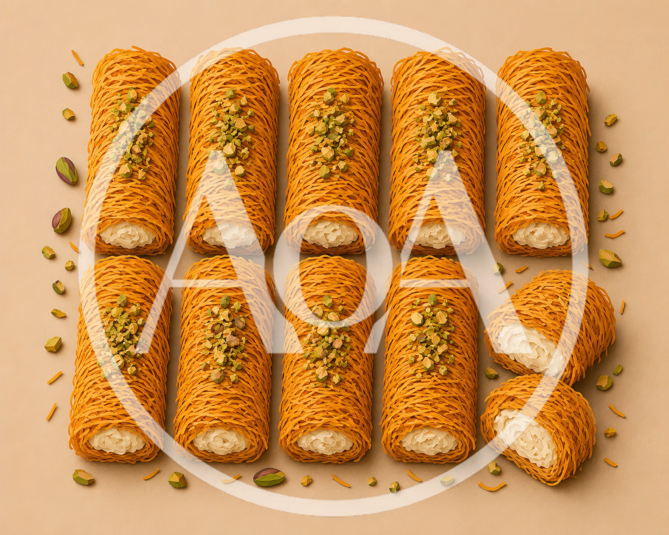 Top View Of Traditional Middle Eastern Kunafa Rolls