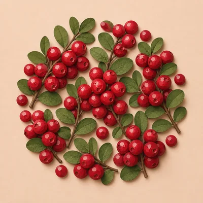 Lingonberry Sprigs Arranged in a Circular Pattern