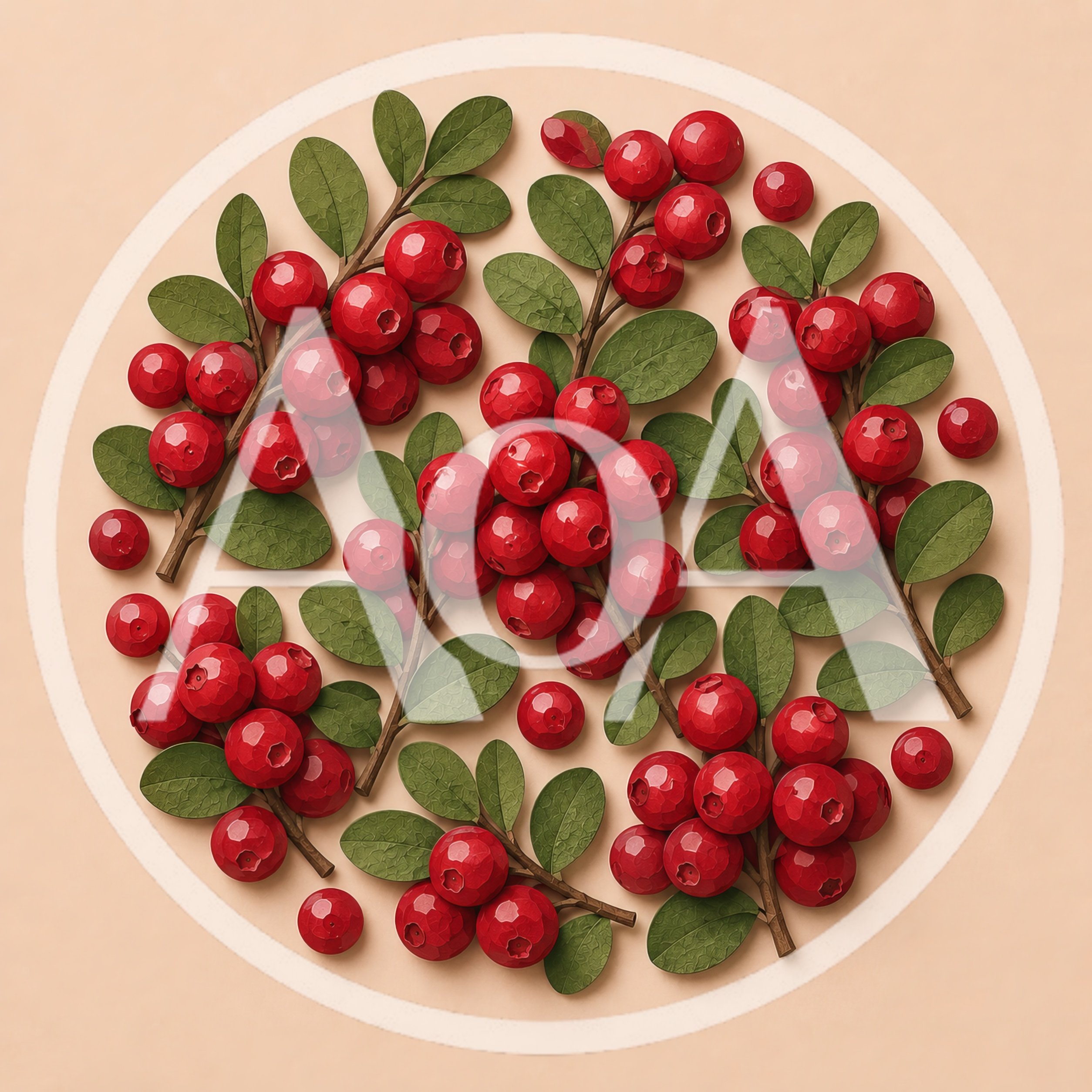 Lingonberry Sprigs Arranged in a Circular Pattern