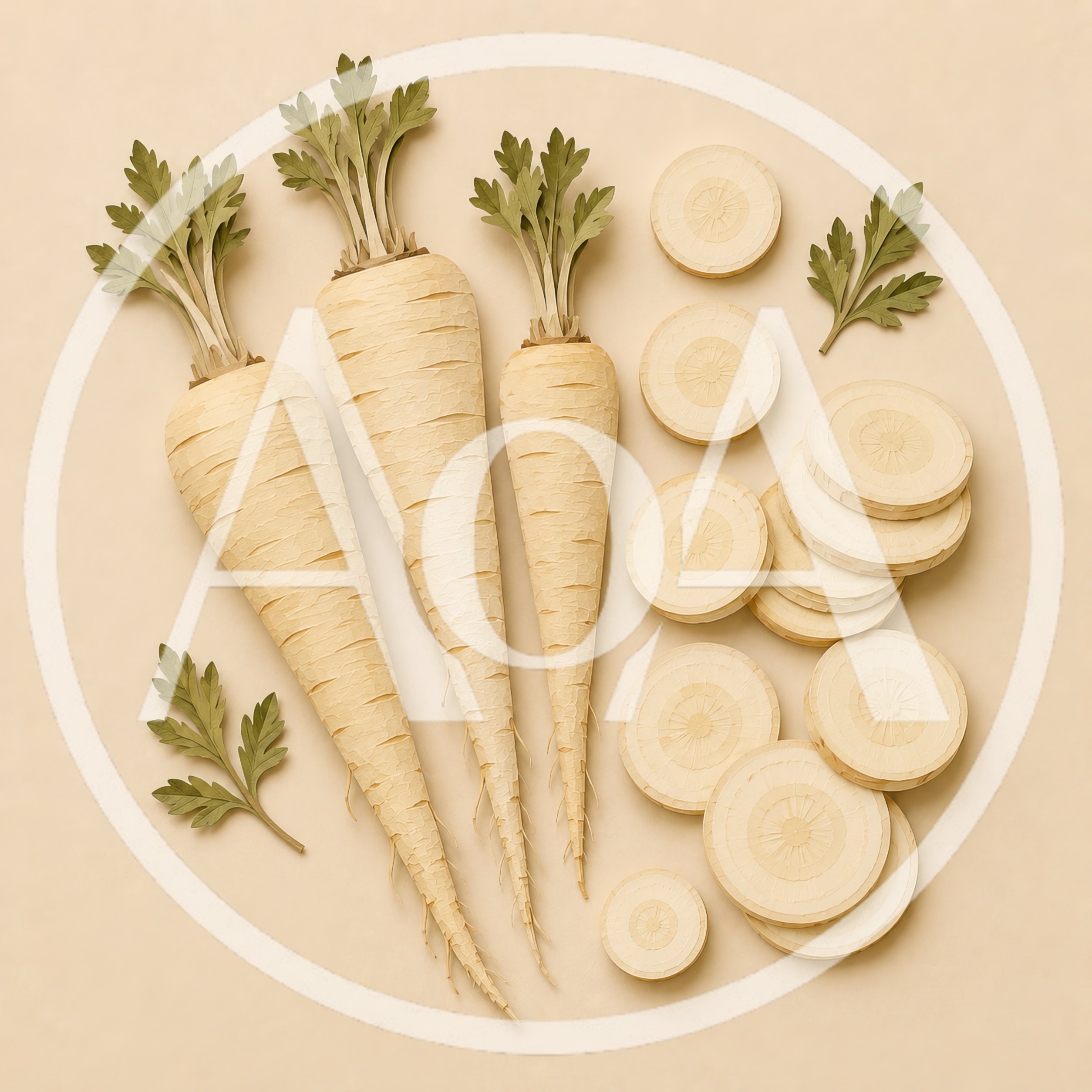 Paper Craft Parsnips And Sliced Vegetable Arrangement