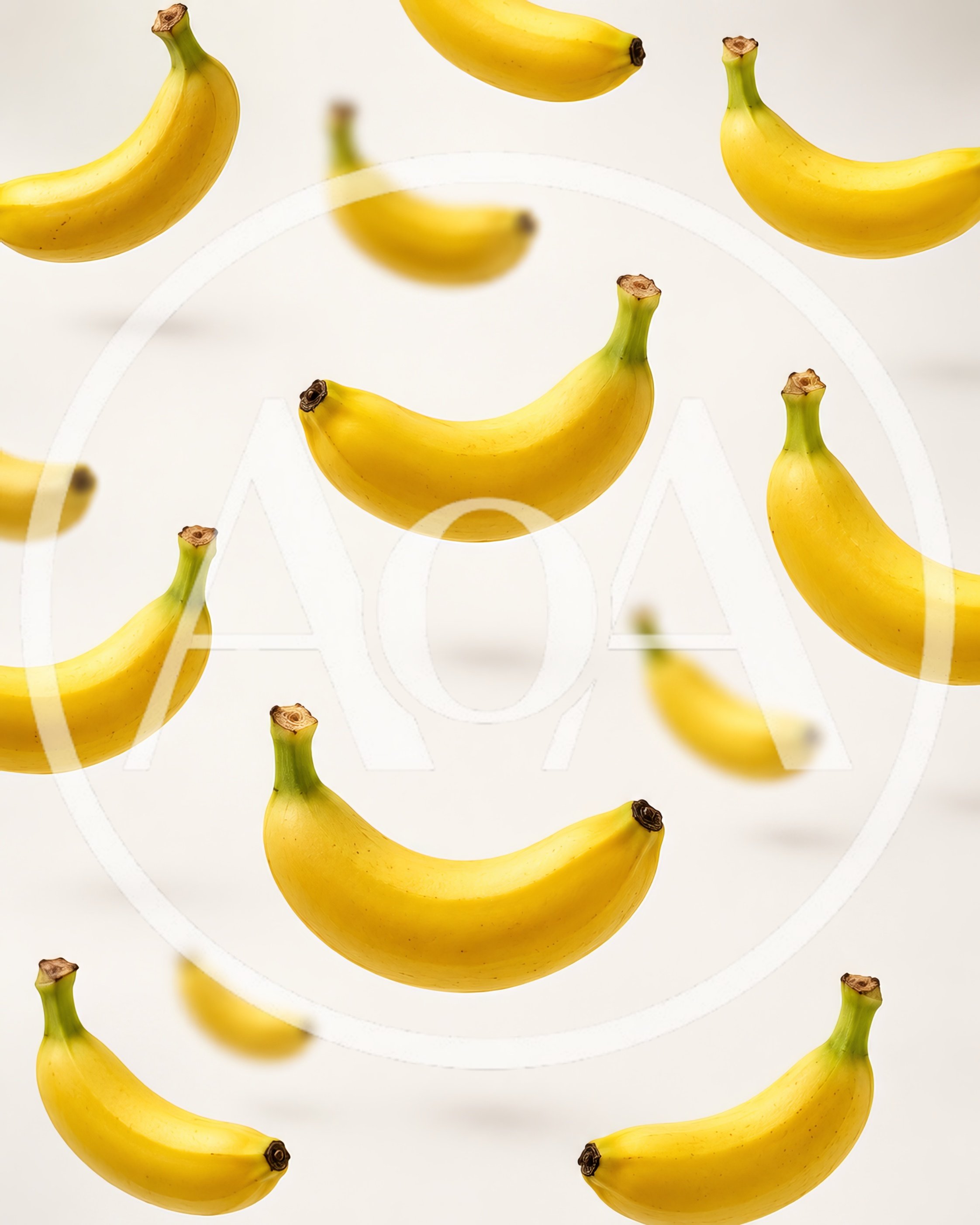 Fresh Yellow Bananas Floating Against White Background