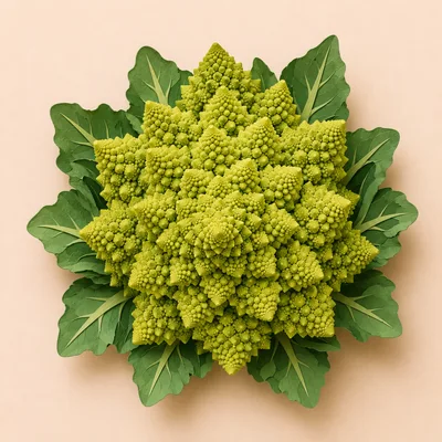 Romanesco Broccoli Head on Beige Background