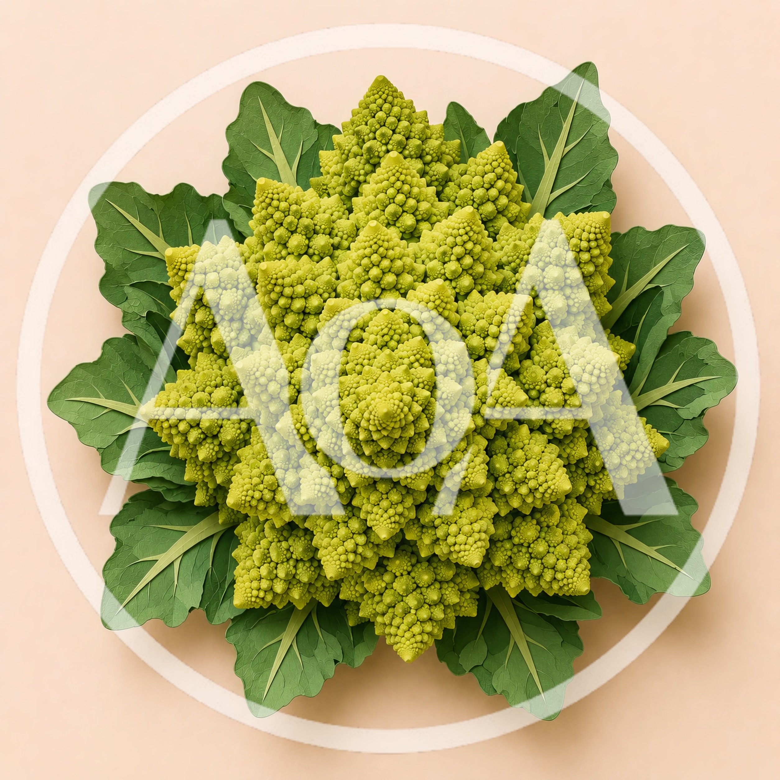 Romanesco Broccoli Head on Beige Background