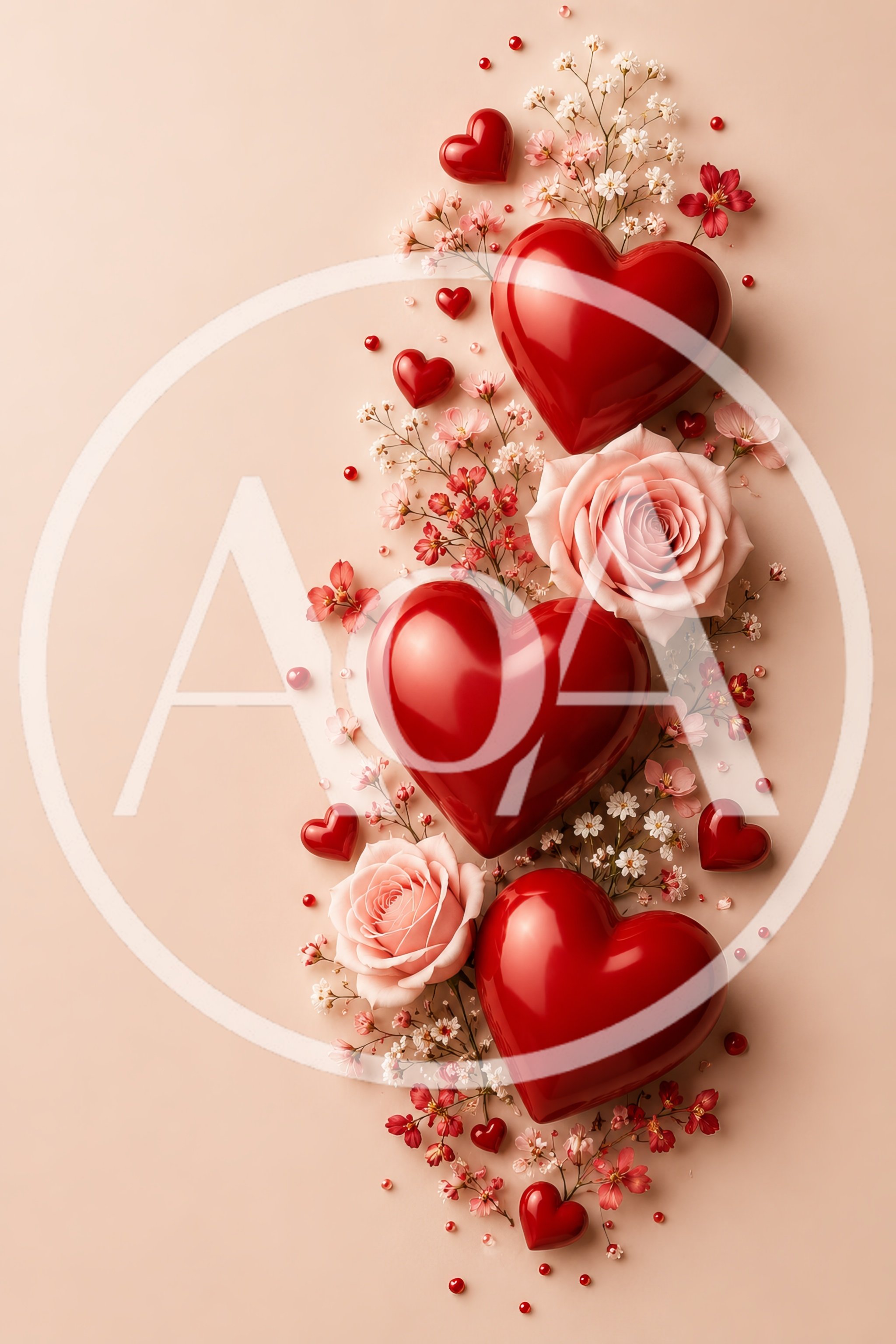 Red Hearts And Pink Roses Floral Composition