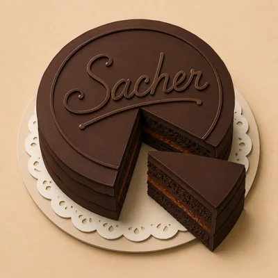 Sacher Chocolate Cake With A Slice Removed