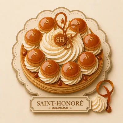 Gourmet Saint Honore Cake With Caramel Cream Puffs