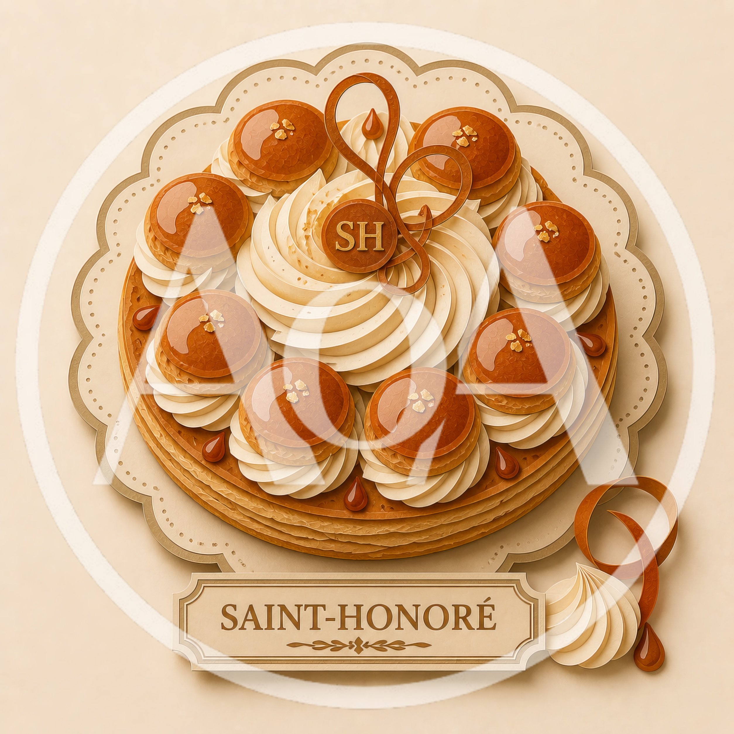 Gourmet Saint Honore Cake With Caramel Cream Puffs