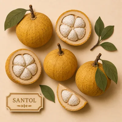 Fresh Santol Fruits With Leaves And Label
