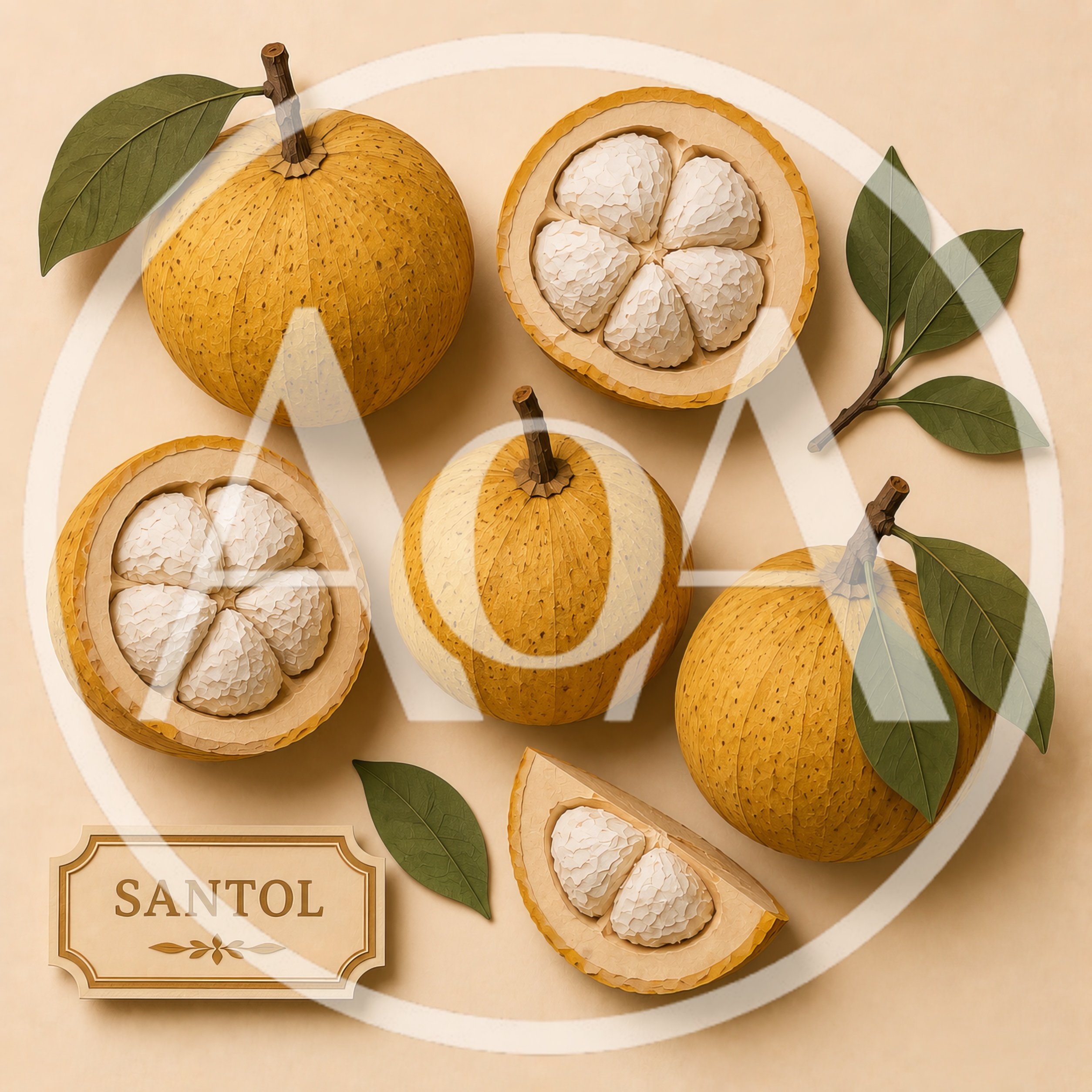 Fresh Santol Fruits With Leaves And Label