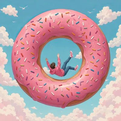 Person Falling Through A Giant Floating Donut