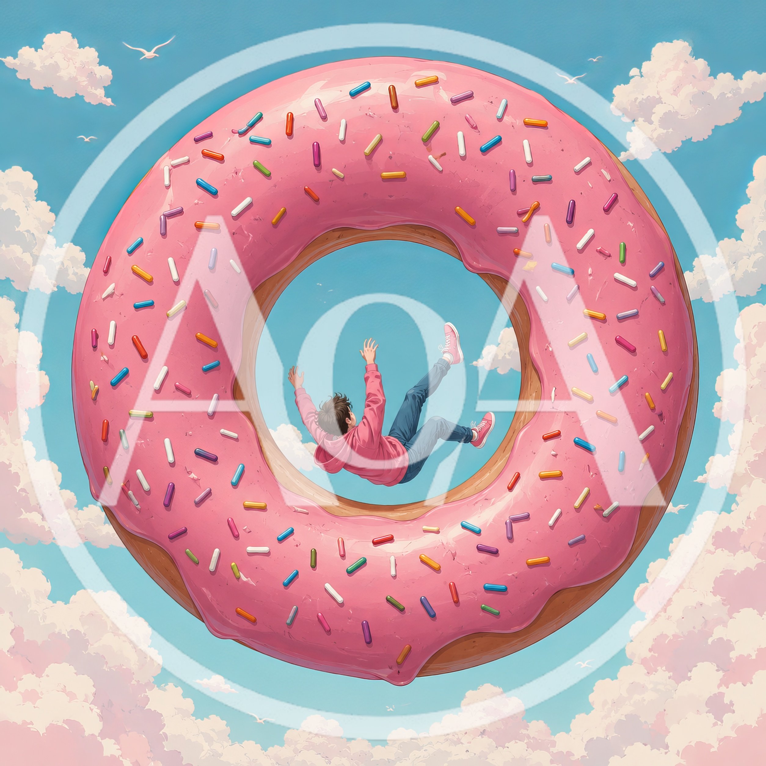 Person Falling Through A Giant Floating Donut