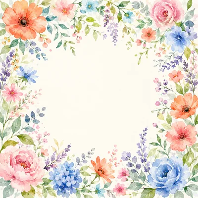 Watercolor Floral Frame With Pastel Flowers