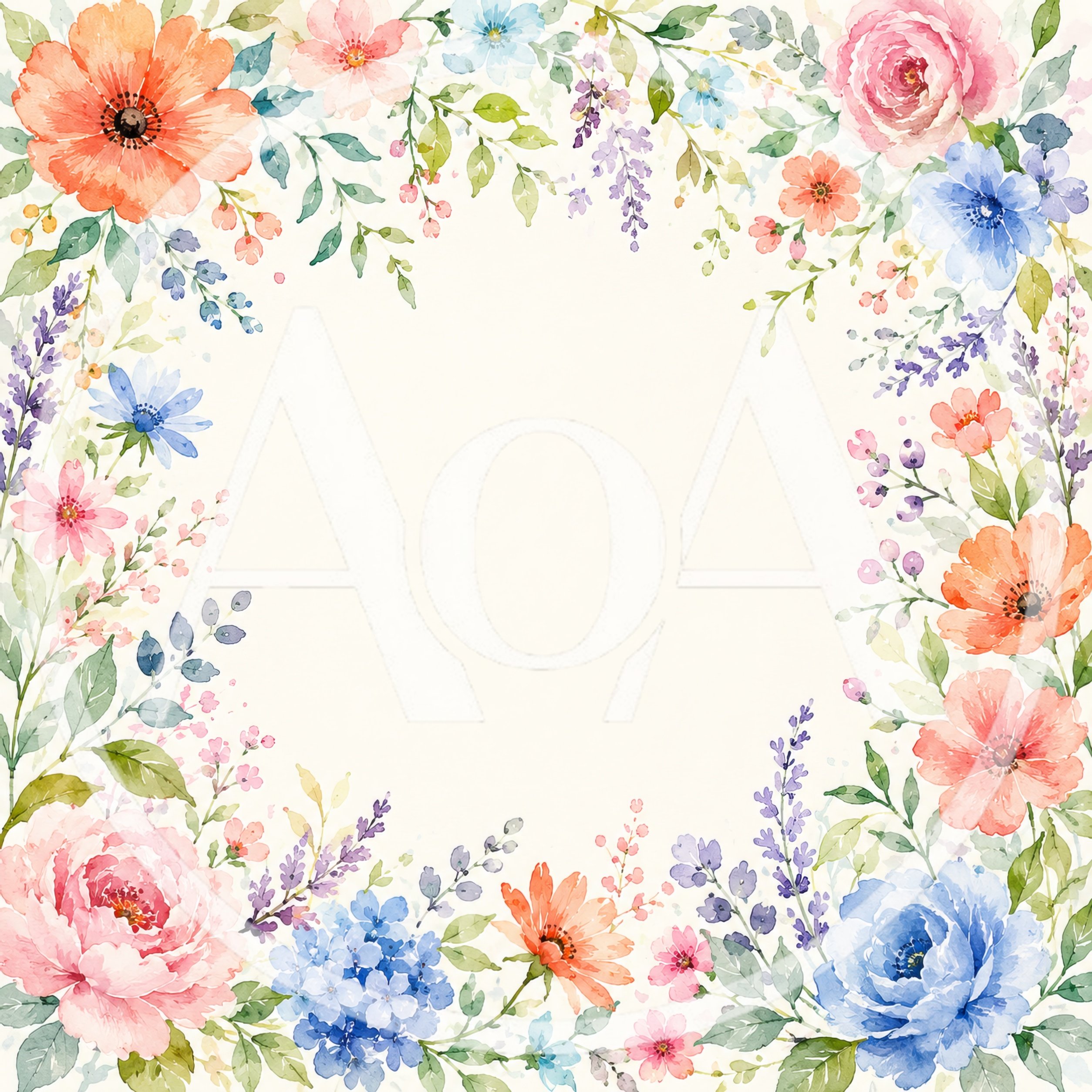 Watercolor Floral Frame With Pastel Flowers