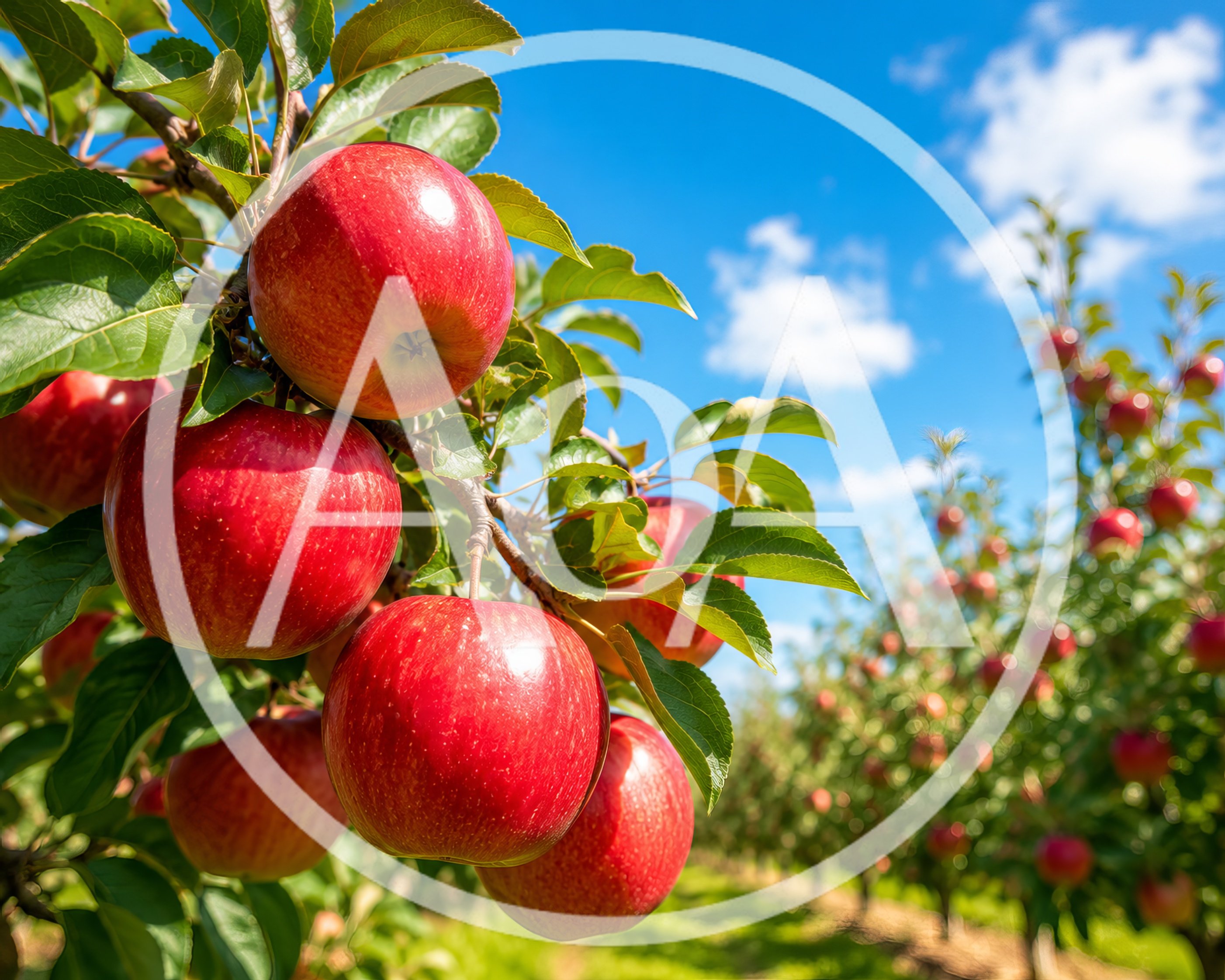 Fresh Red Apples Hanging On Tree In Orchard