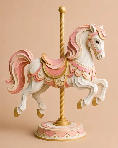 Papercraft Carousel Horse Sculpture On Pedestal