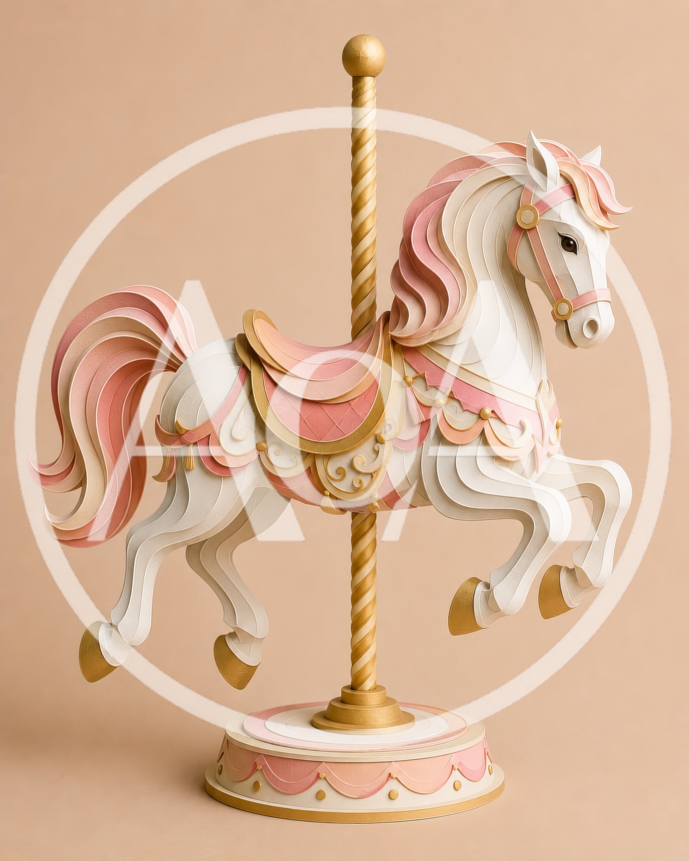 Papercraft Carousel Horse Sculpture On Pedestal