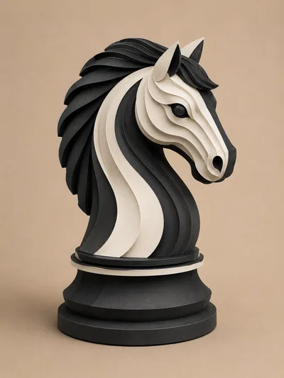Layered Paper Art Style Chess Knight Sculpture